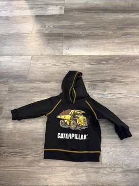 Caterpillar Black Hoodie with Yellow Dump Truck Graphic